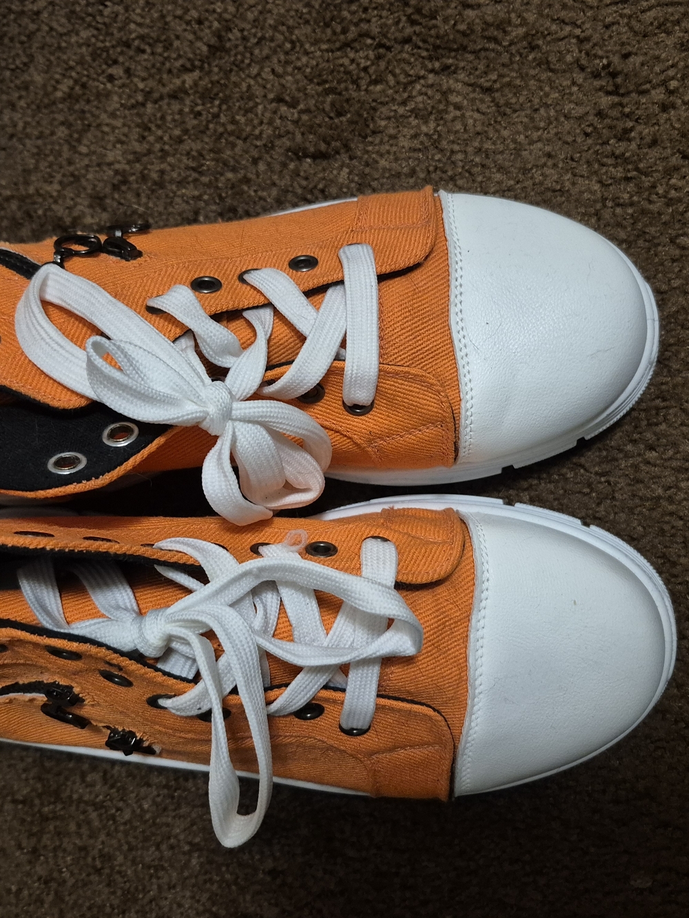 Ladies Orange Canvas Lace-Up Sneakers with White Toe